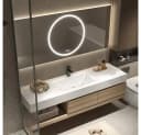 Muxing Badmöbel-Set mit Sinterstein-Becken, Spiegel & Unterschrank Braun Bild 1