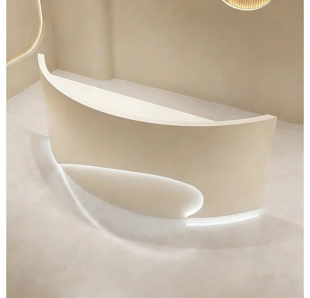 Muxing Empfangstheke Kassentheke mit LED Tresen Gewerbe Weiß/Beige