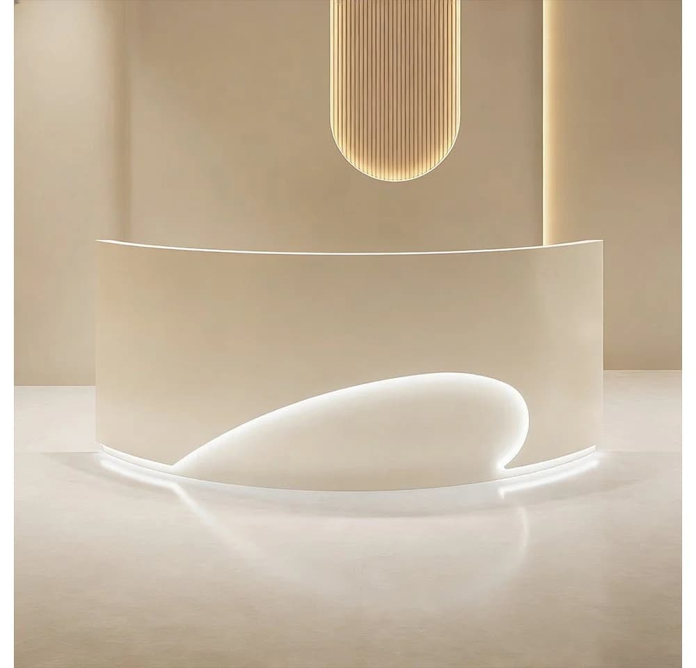 Muxing Empfangstheke Kassentheke mit LED Tresen Gewerbe Weiß/Beige - Bild 2