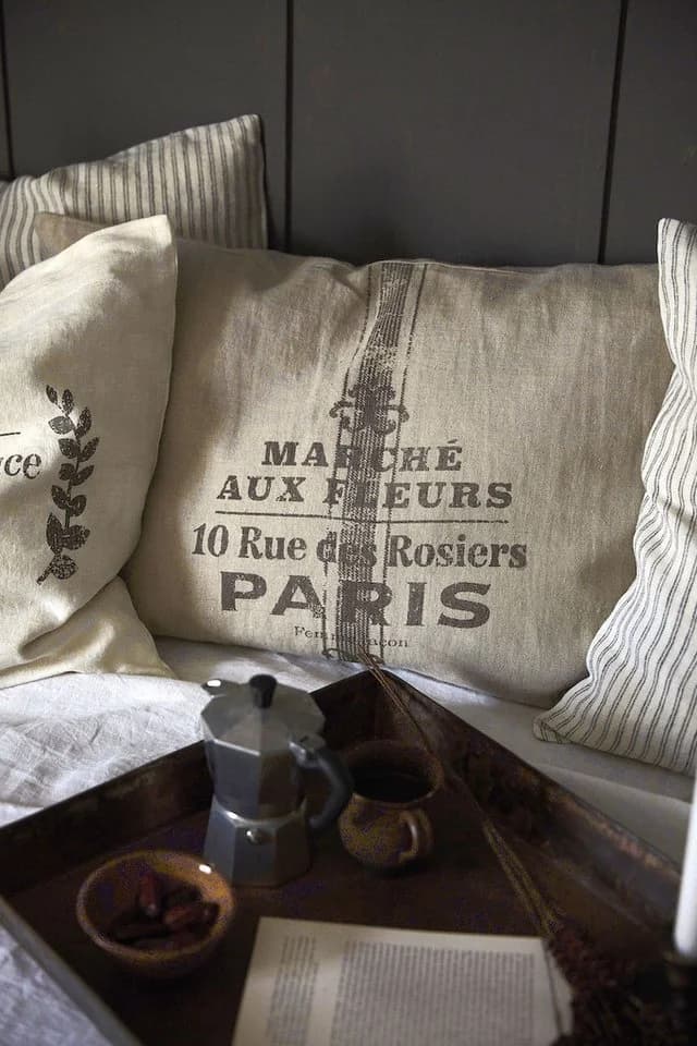 Femme Facon Kissenhülle Bio Leinen Vintage Sack Druck