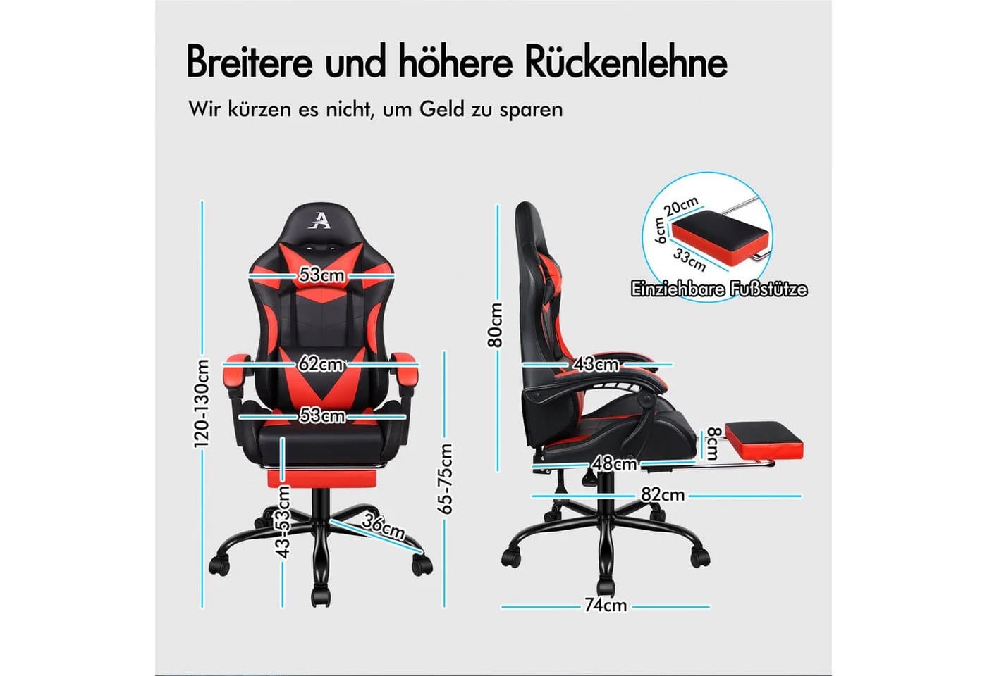 ALFORDSON Gaming-Stuhl Massagestuhl mit LED, 150° Neigung, PU-Leder, 180 kg Tragkraft