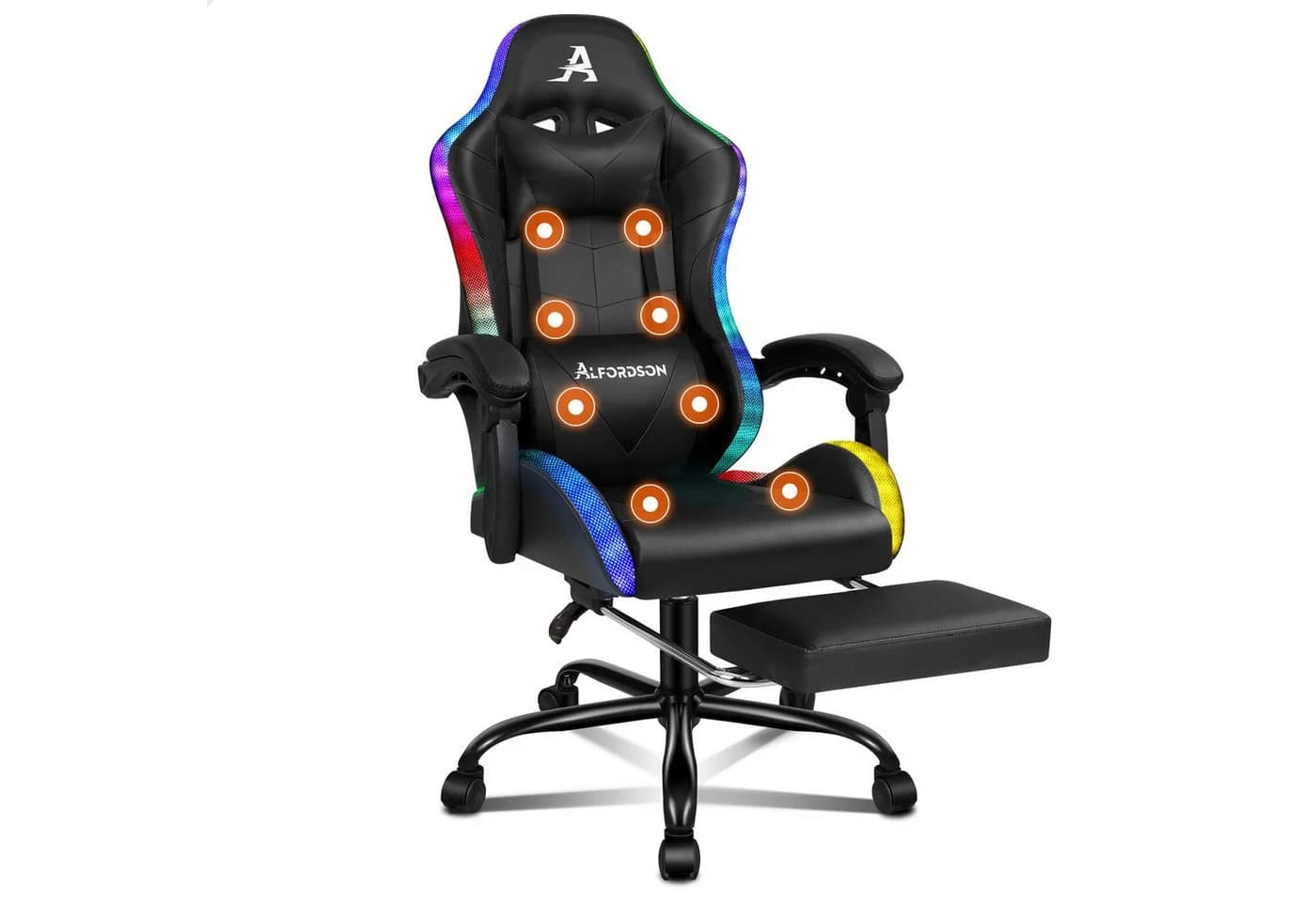 ALFORDSON Gaming-Stuhl mit LED, Massage, 150° Neigung, PU-Leder, Schwarz - Bild 2