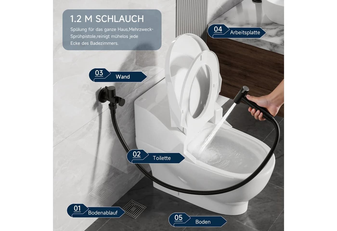 Oihpaw Handbrause Bidet 2 Modi Kupfer Schwarz - Bild 5