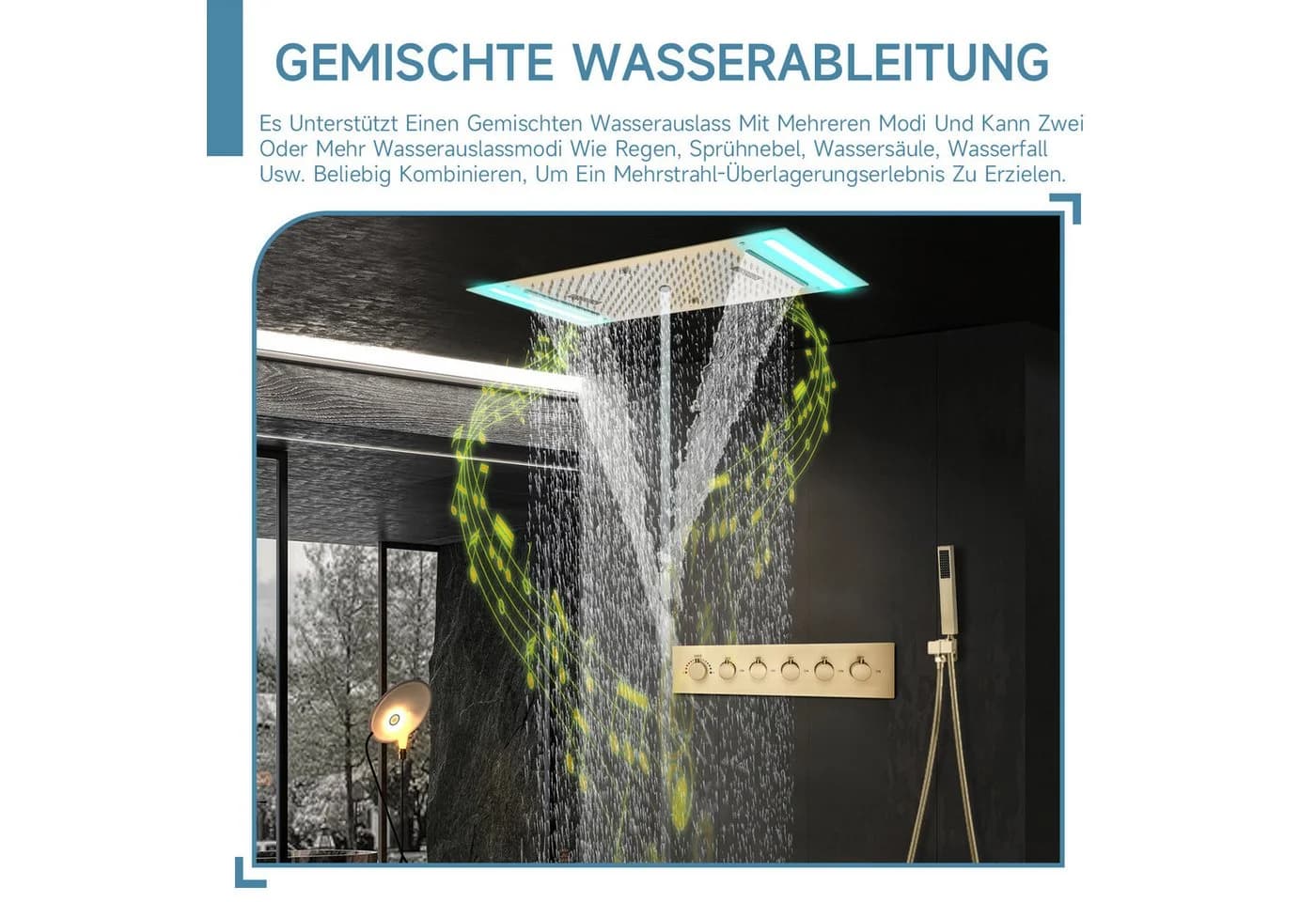 Oihpaw Duschsystem mit Konstanttemperatur, 5 Strahlmodi & LED-Licht - Bild 3