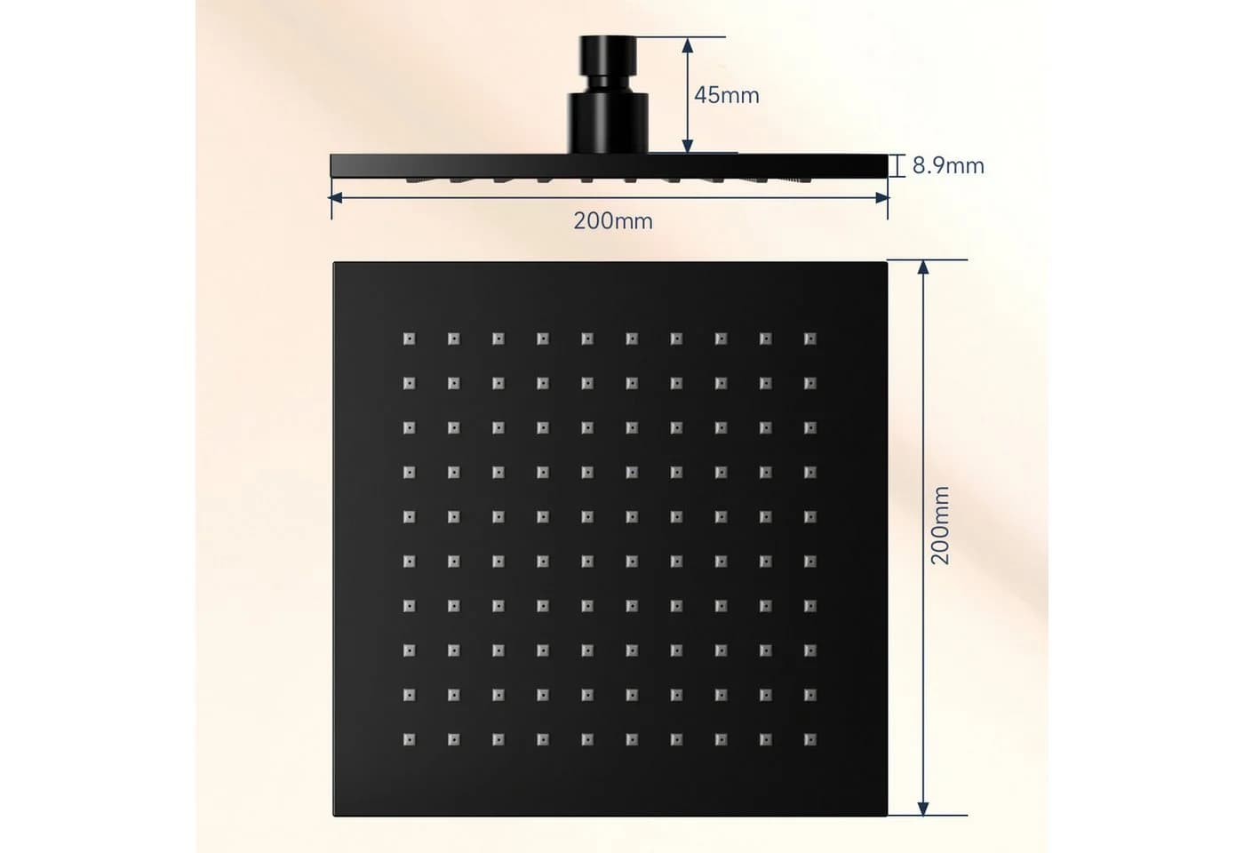 Oihpaw Regenduschkopf 200mm Edelstahl Schwarz/Gold 360° verstellbar