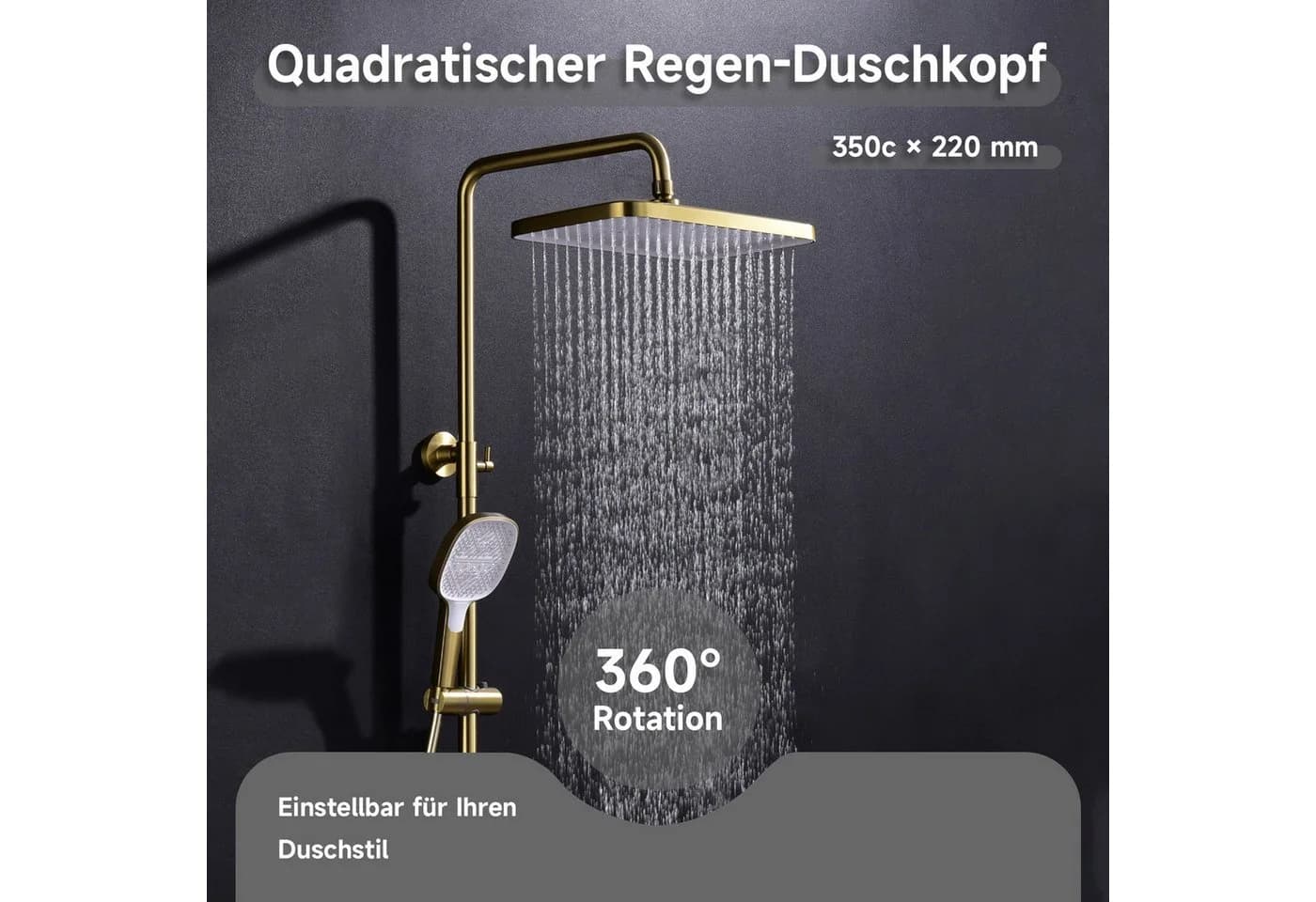 Oihpaw Duschsystem 4in1 Thermostat Regendusche Gebürstetes Gold - Bild 3