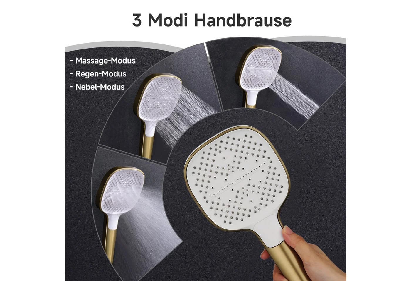 Oihpaw Duschsystem 4in1 Thermostat Regendusche Gebürstetes Gold - Bild 5