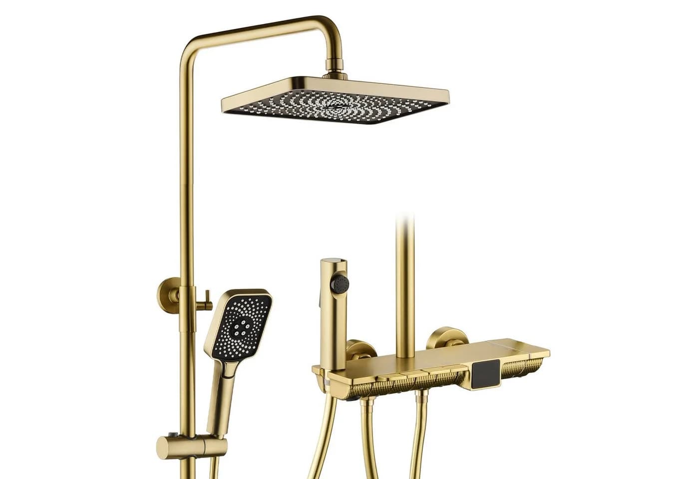 Oihpaw Duschsystem mit Thermostat und Digitalanzeige Gold/Schwarz - Bild 2