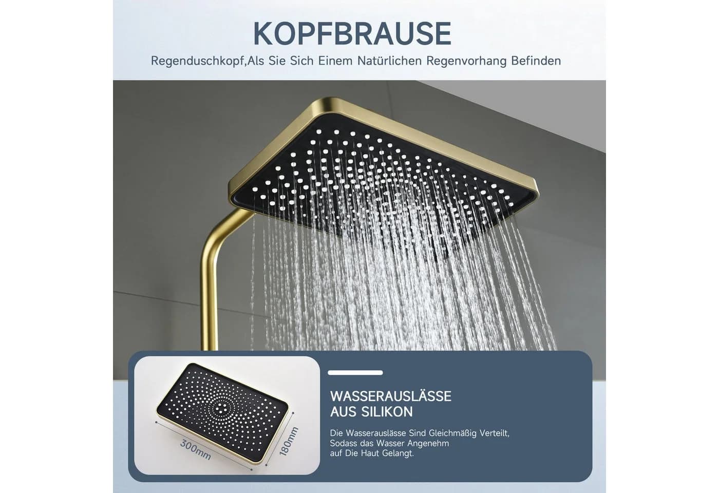 Oihpaw Duschsystem mit Thermostat und Digitalanzeige Gold/Schwarz - Bild 3