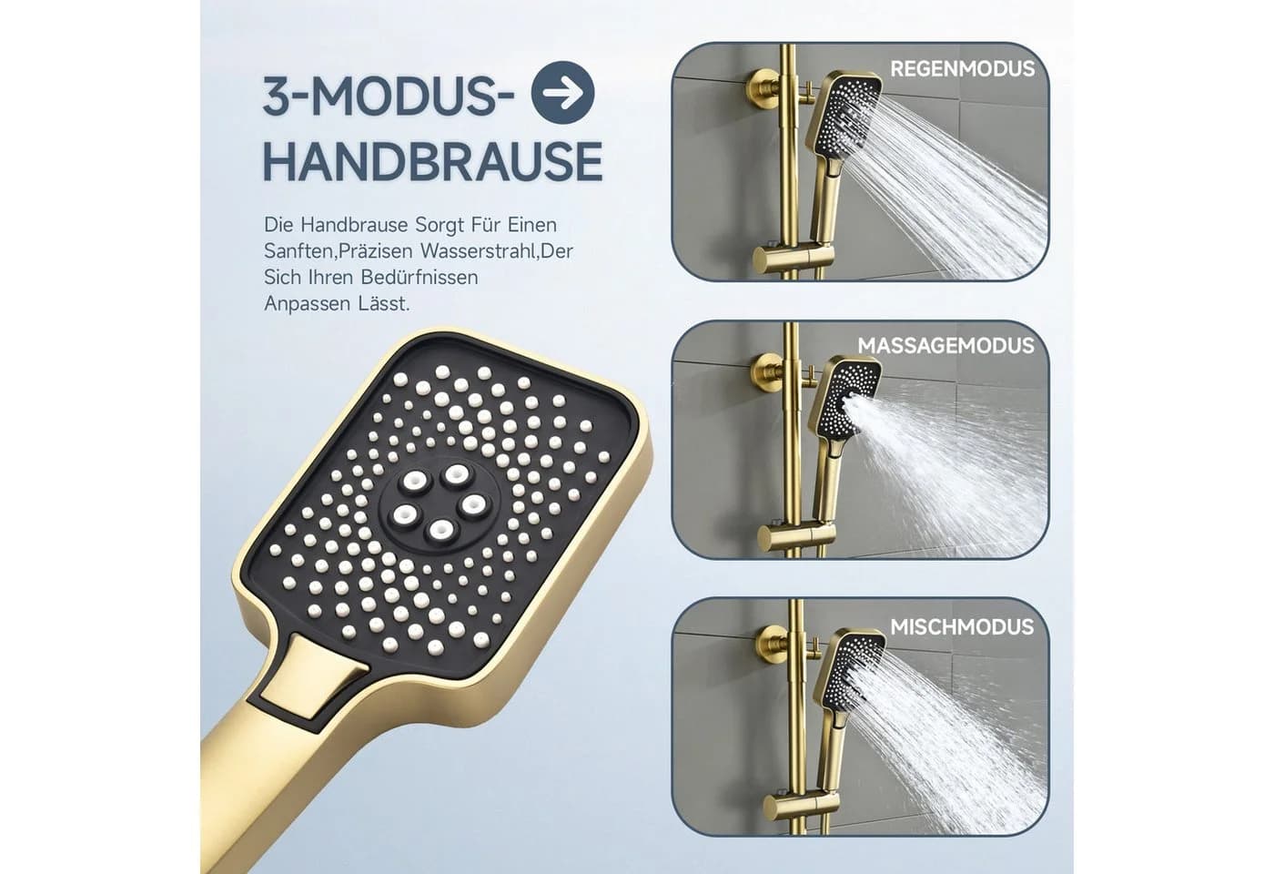Oihpaw Duschsystem mit Thermostat und Digitalanzeige Gold/Schwarz - Bild 4
