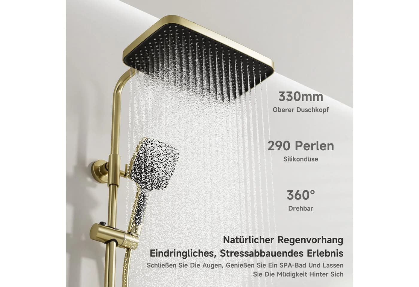 Oihpaw Duschsystem Premium Duschsäulen-Set 3in1 Regendusche mit Thermostat - Bild 4