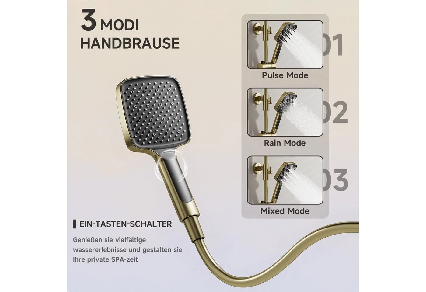 Oihpaw Duschsystem Premium Duschsäulen-Set 3in1 Regendusche mit Thermostat - Bild 5
