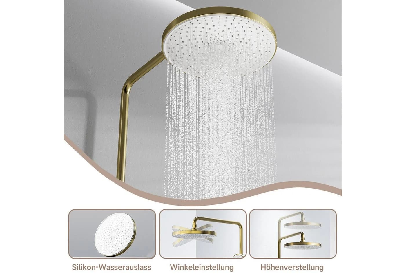 Oihpaw Duschsystem Runde Kopfbrause Gold 70 cm - Bild 3