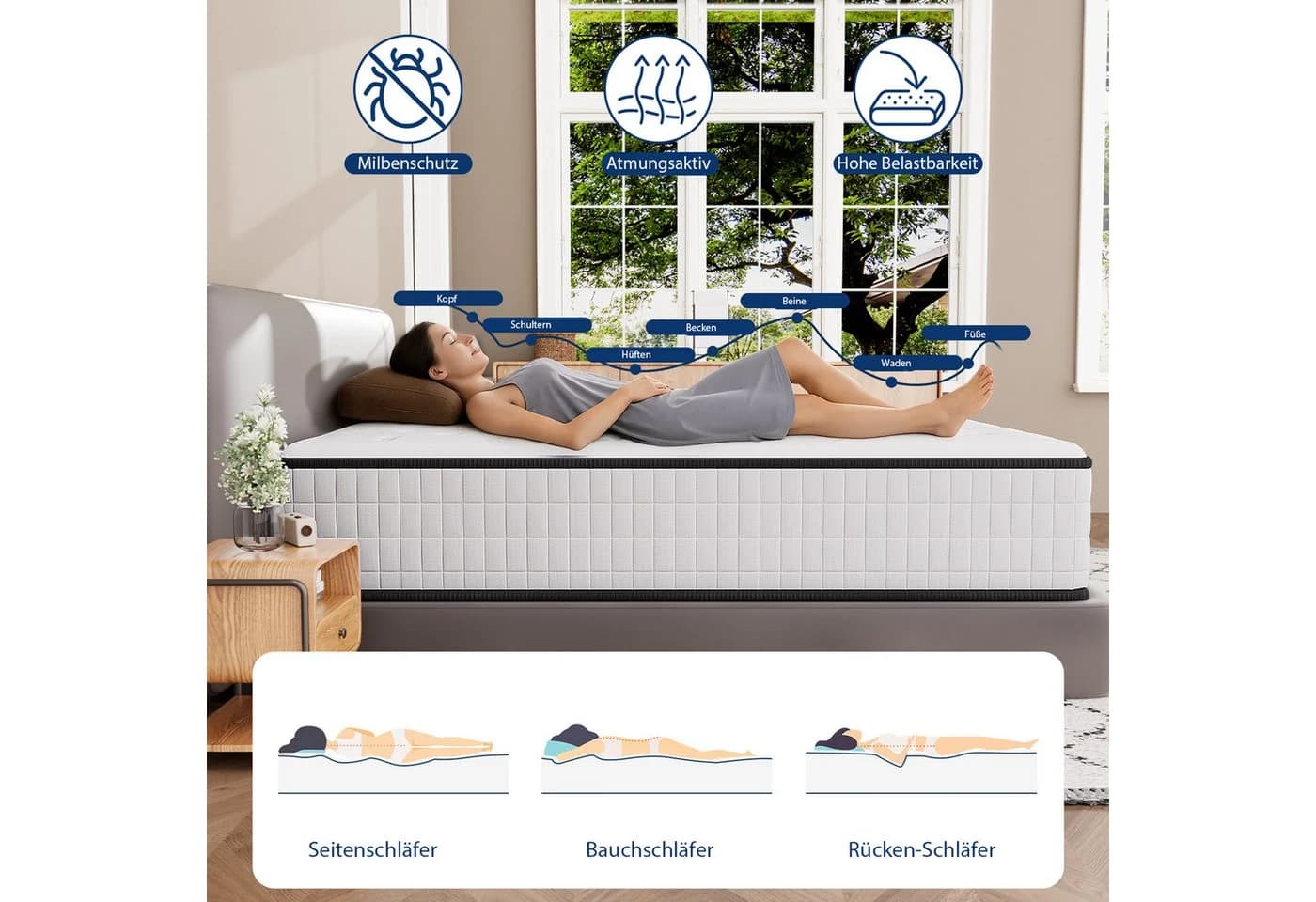 DEWINNER Komfortschaummatratze Memoryschaum H2/H3 Wendematratze Weiß - Bild 5