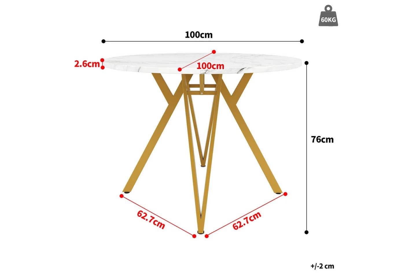 KLAM HOME Runder Esstisch 100 cm MDF-Marmor Gold - Bild 4