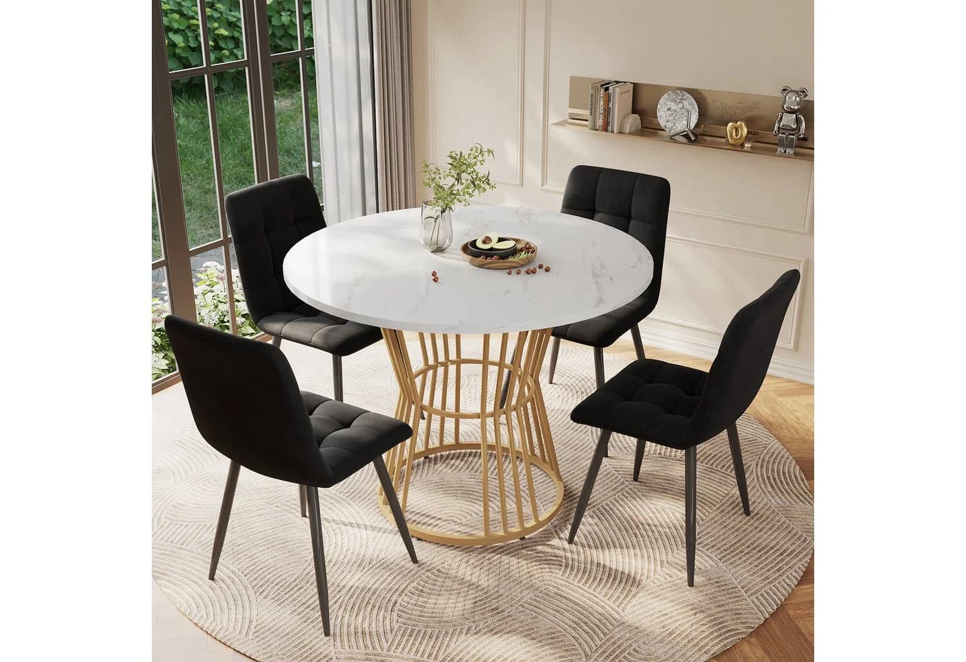 KLAM HOME Runder Esstisch Weiß Marmoroptik Metallbein - Bild 2