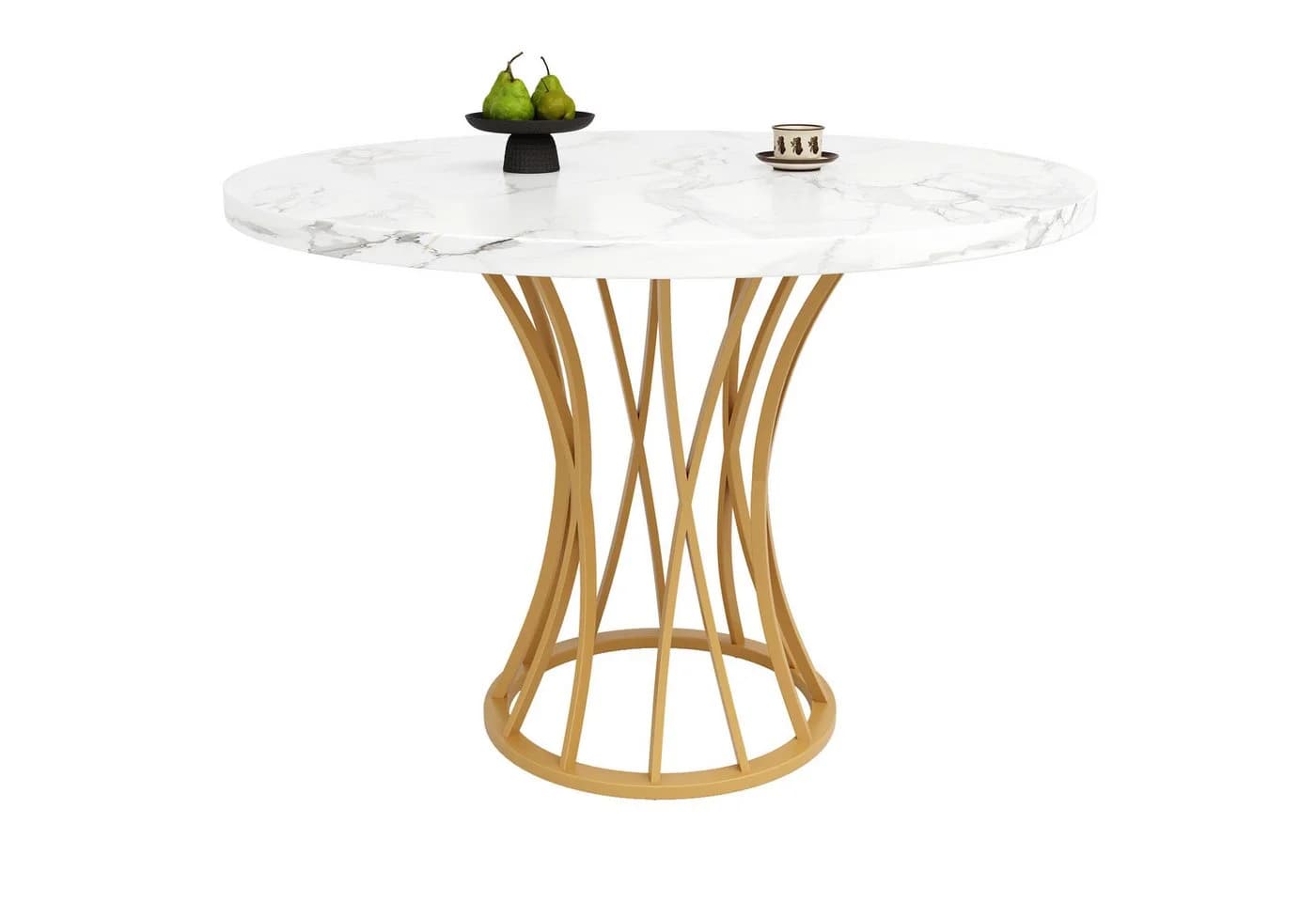 KLAM HOME Runder Esstisch 80x80x76 cm Gold Metallrahmen