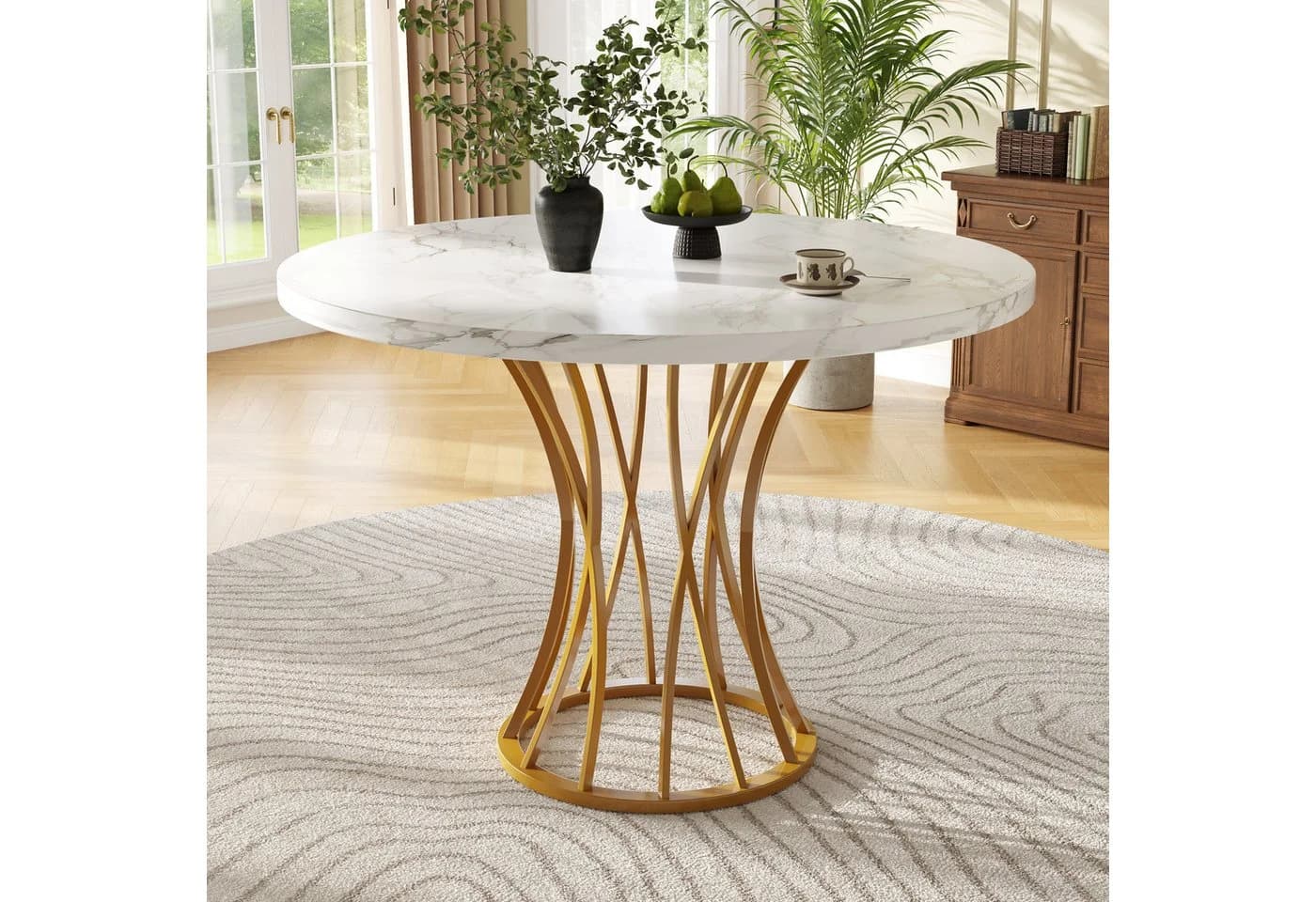 KLAM HOME Runder Esstisch 80x80x76 cm Gold Metallrahmen - Bild 2