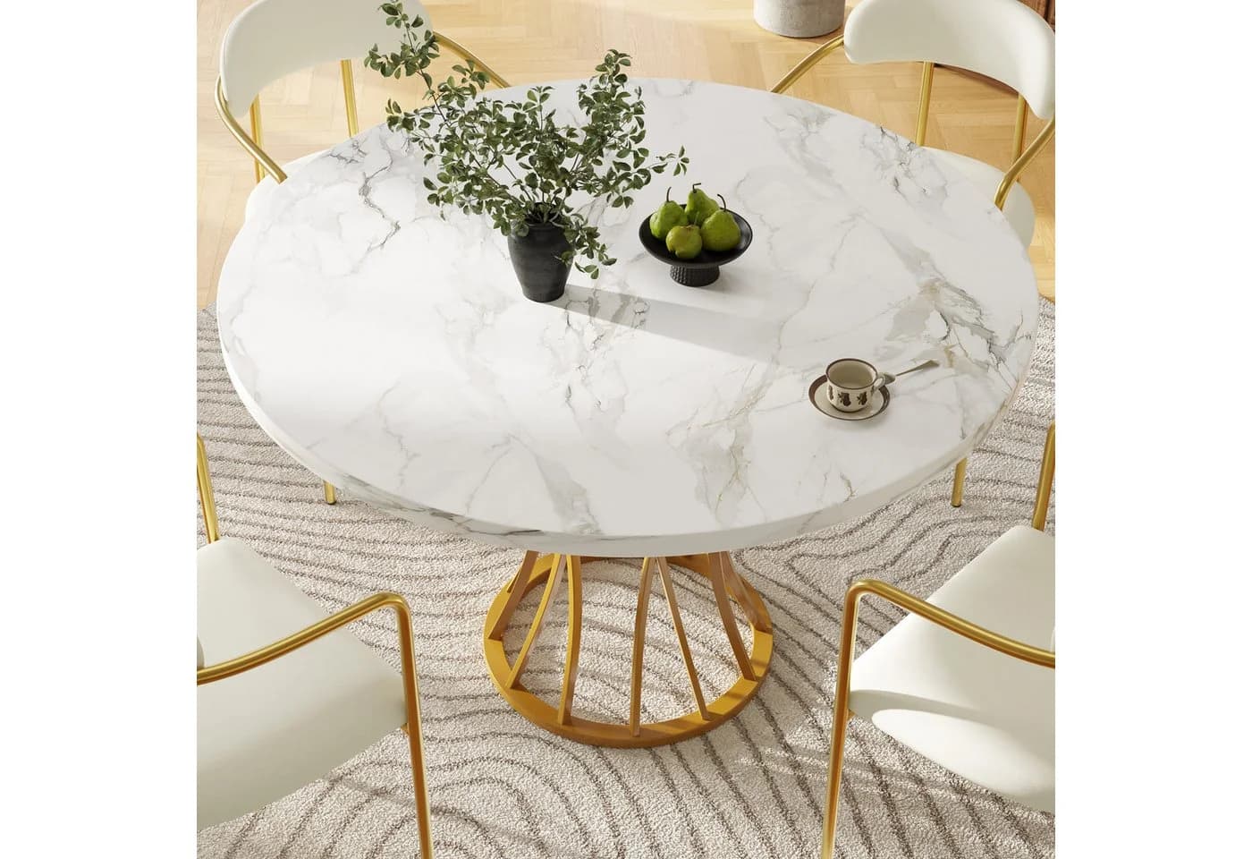KLAM HOME Runder Esstisch 80x80x76 cm Gold Metallrahmen - Bild 3