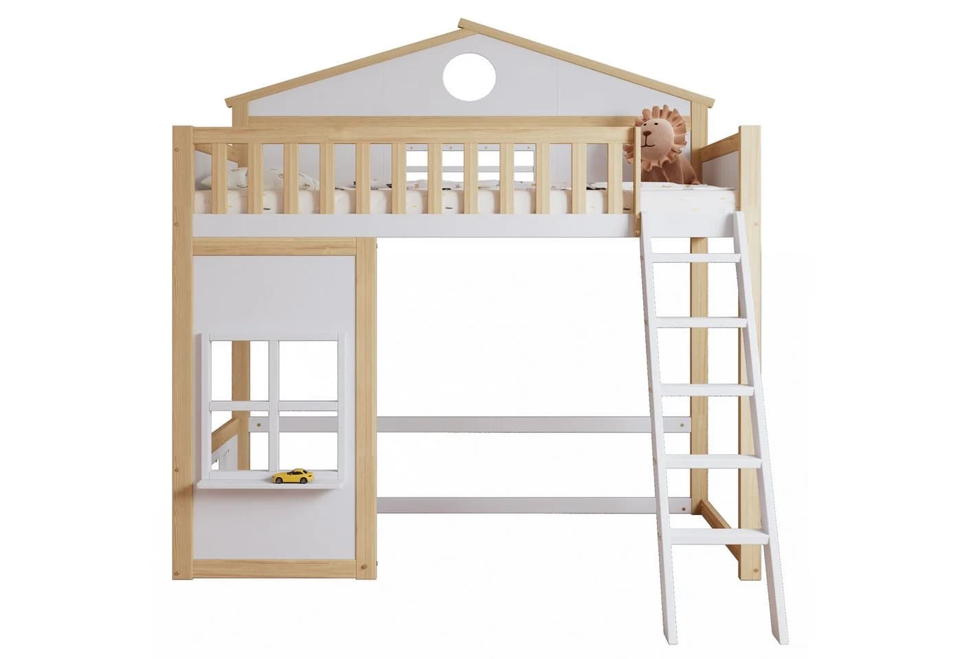 KLAM HOME Etagenbett Hochbett mit Treppe und Fallschutz Weiß