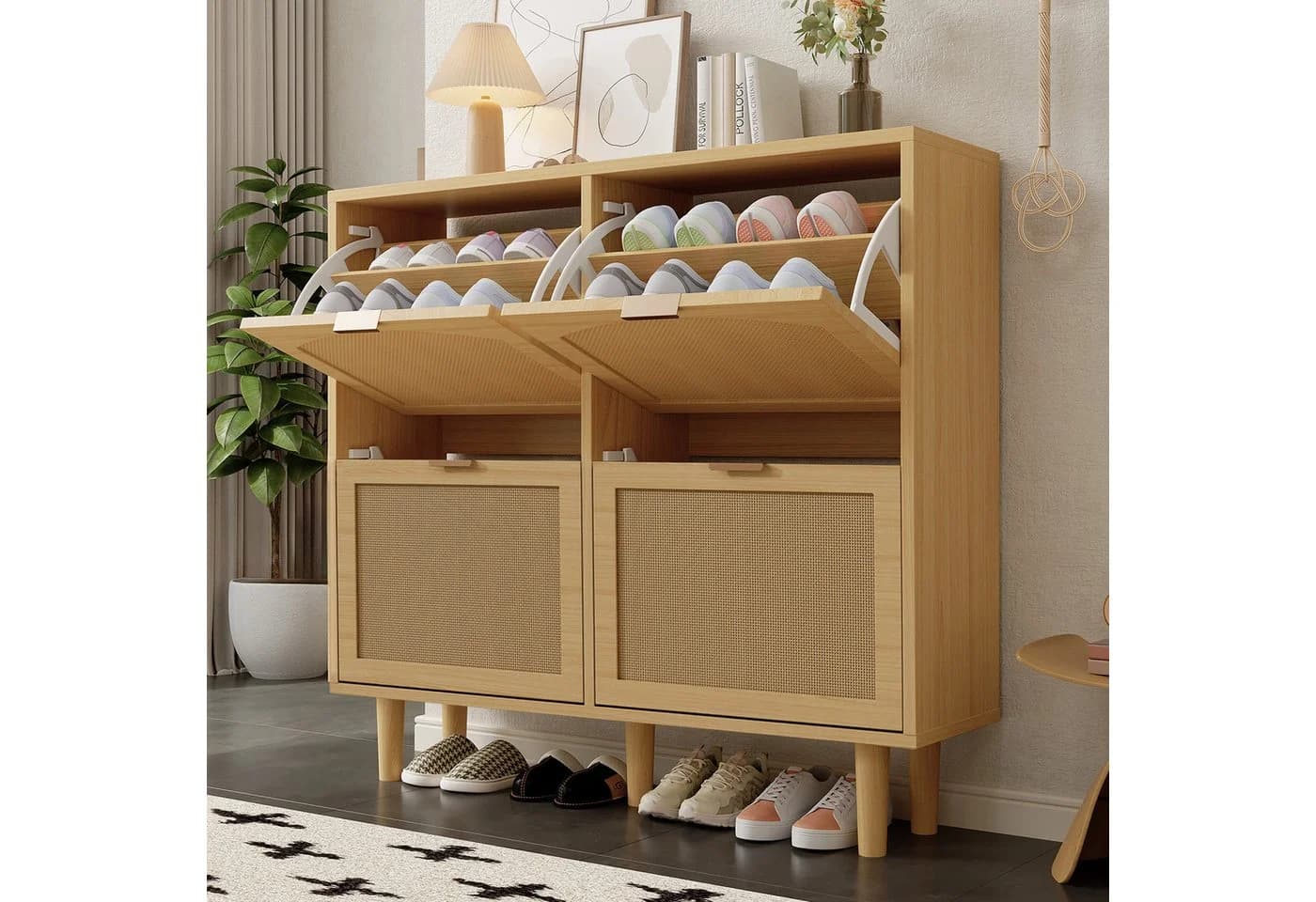 KLAM HOME Schuhschrank Rattan 4 Klappschubladen - Bild 2