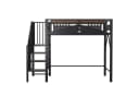 KLAM HOME Metall-Hochbett mit Sicherheitszaun und Stauraum Schwarz Bild 1