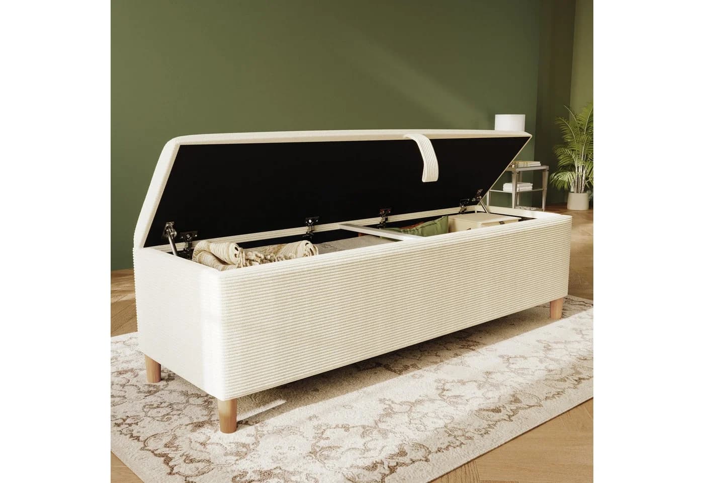KLAM HOME Bettbank Beige Cord-Optik mit Hydraulischem Stauraum - Bild 5