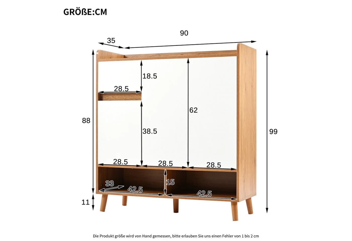 KLAM HOME Schuhschrank 99x35x90 cm mit verstellbaren Einlegeböden - Bild 3