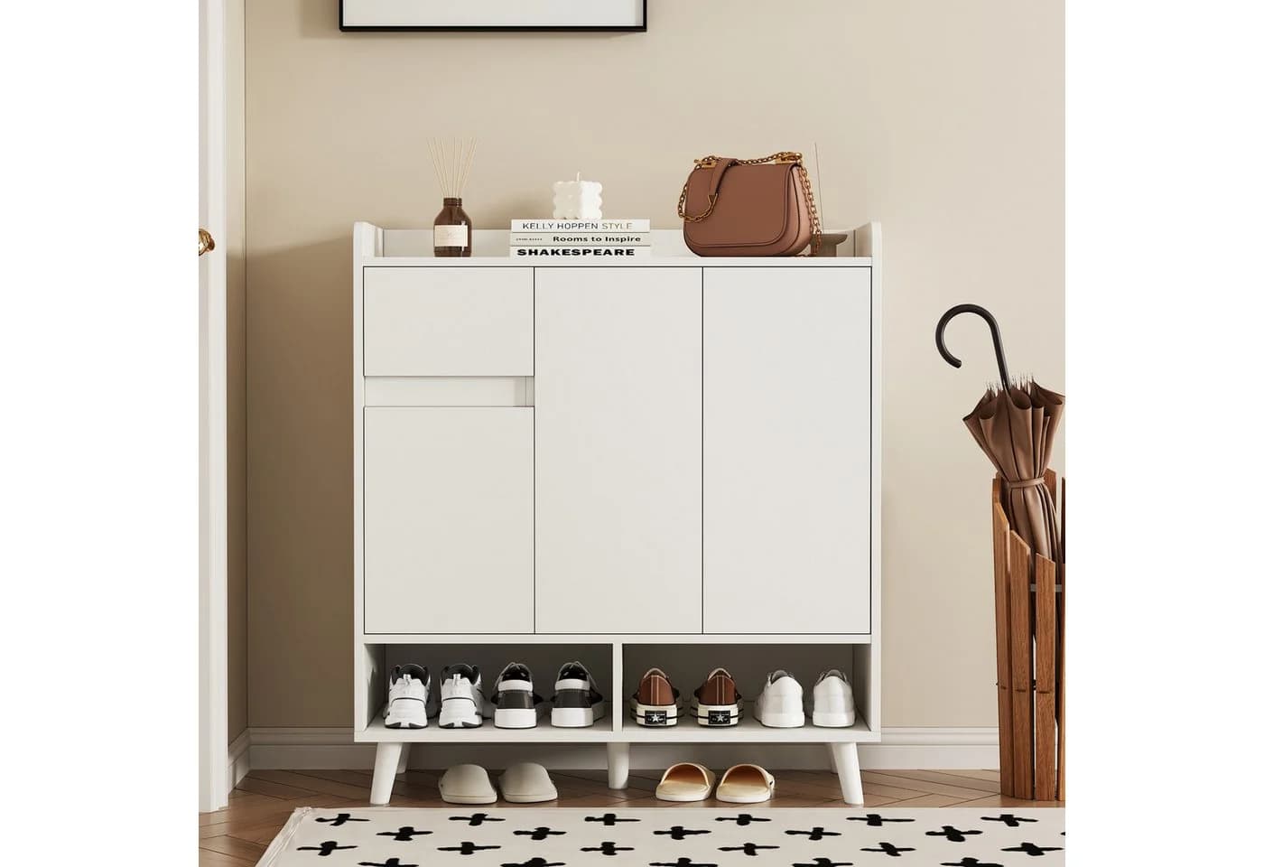 KLAM HOME Schuhschrank Weiß Massivholzbeine - Bild 2