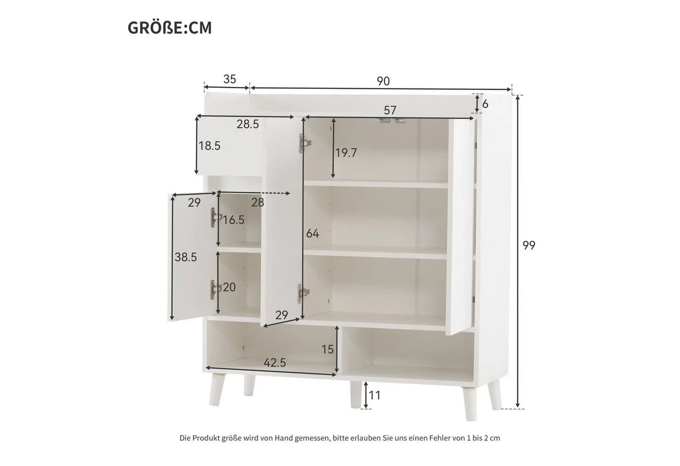 KLAM HOME Schuhschrank Weiß Massivholzbeine - Bild 3
