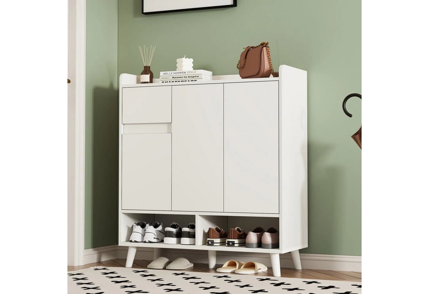 KLAM HOME Schuhschrank Weiß Massivholzbeine - Bild 5