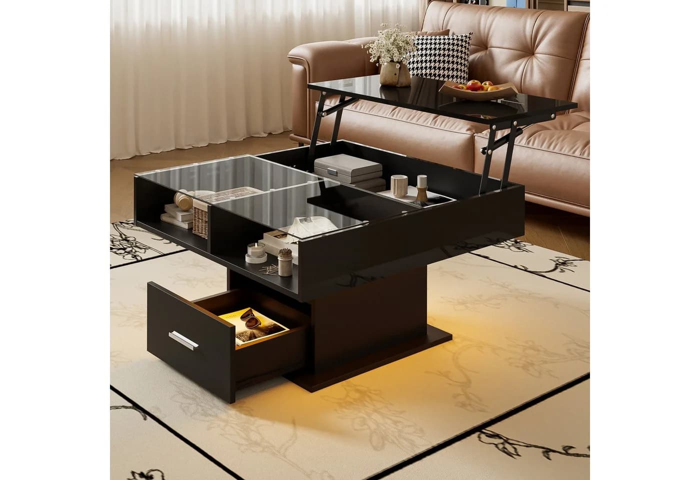 KLAM HOME Lift-Couchtisch Schwarz Hochglanz LED - Bild 2