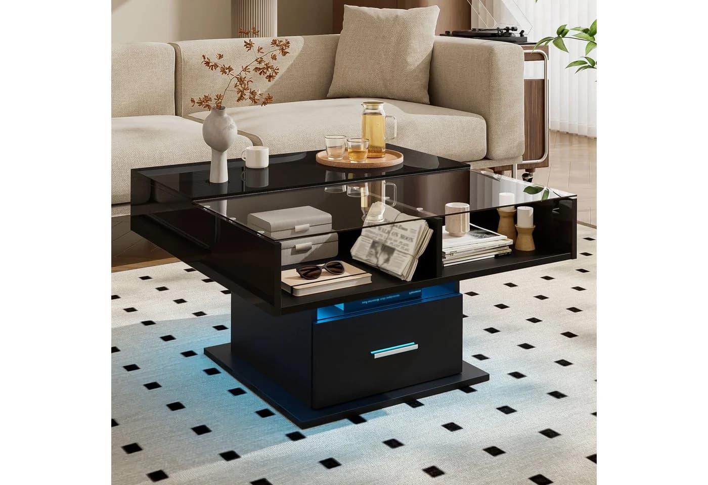 KLAM HOME Lift-Couchtisch Schwarz Hochglanz LED - Bild 4