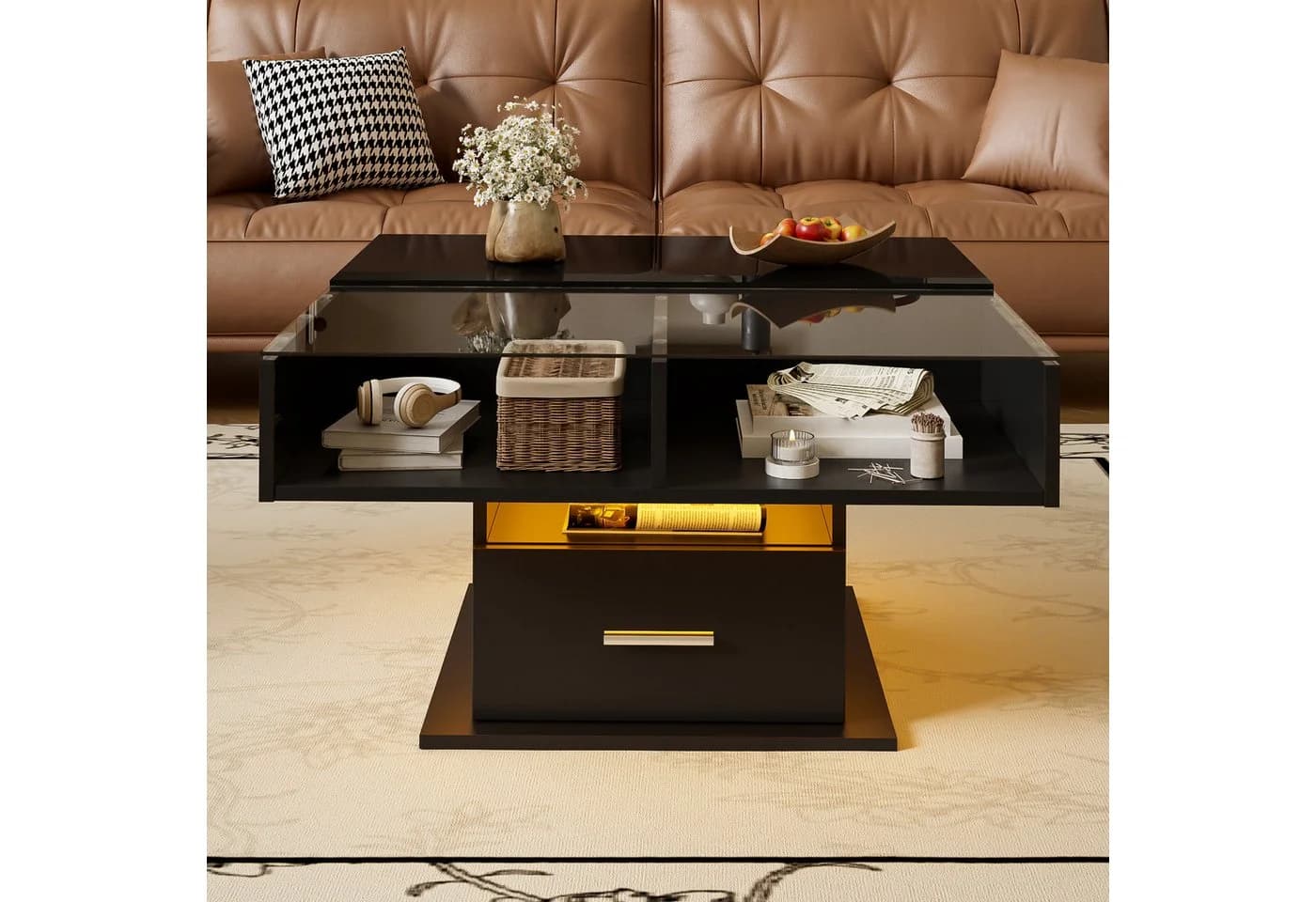 KLAM HOME Lift-Couchtisch Schwarz Hochglanz LED - Bild 5