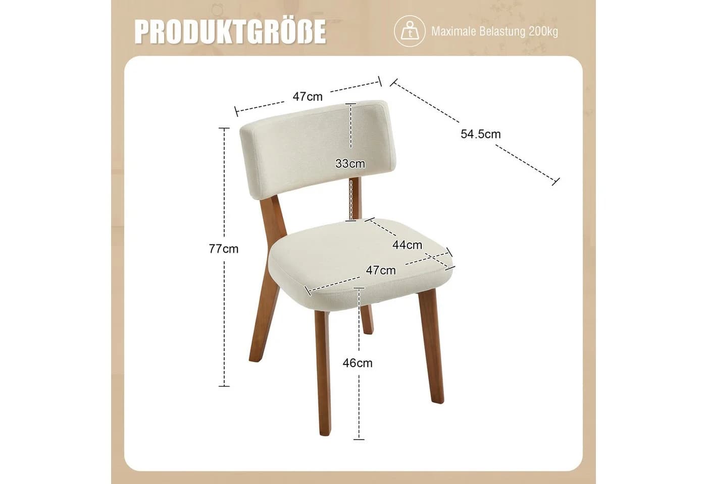 KLAM HOME Esszimmerstuhl Mid-Century Beige Satz von 2 - Bild 3