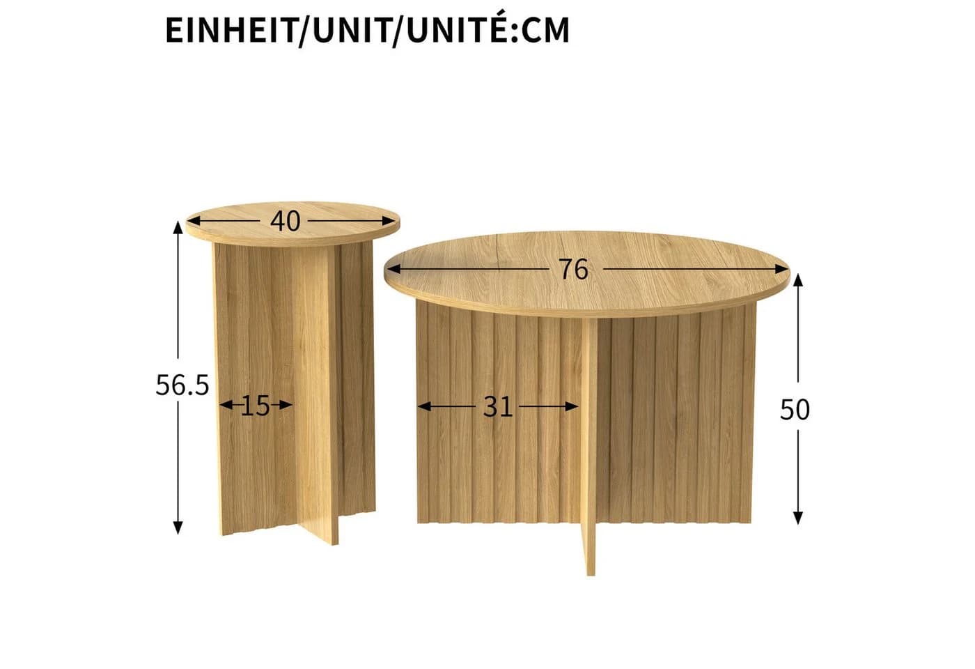 KLAM HOME Couchtisch-Set 2-tlg. Skandinavisches Design Holzoptik - Bild 3