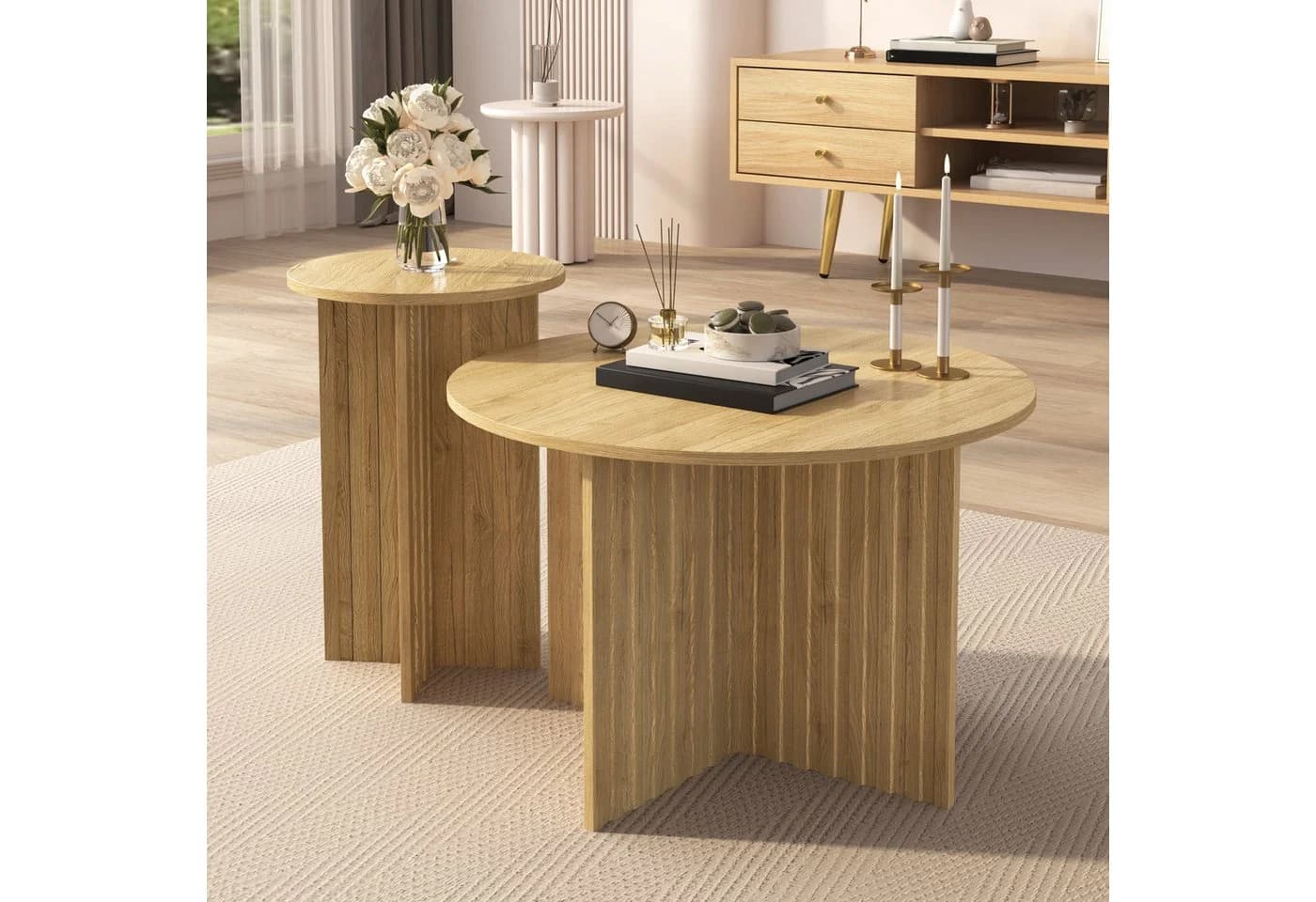 KLAM HOME Couchtisch-Set 2-tlg. Skandinavisches Design Holzoptik - Bild 5