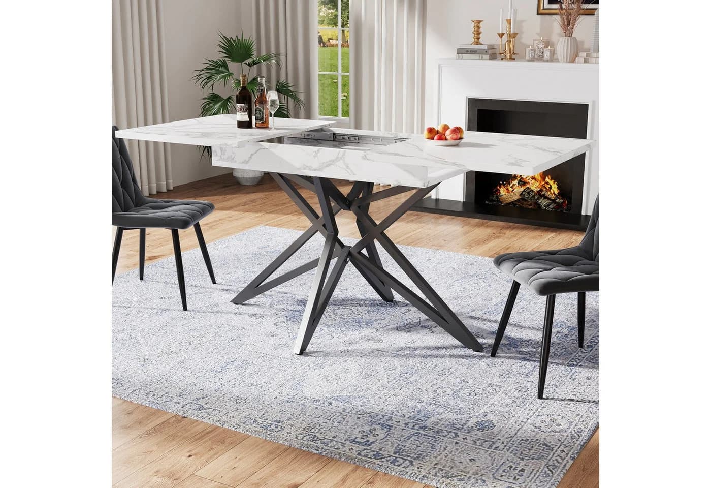 KLAM HOME Ausziehbarer Esstisch 120-160x80 cm Walnussholz Metall - Bild 2