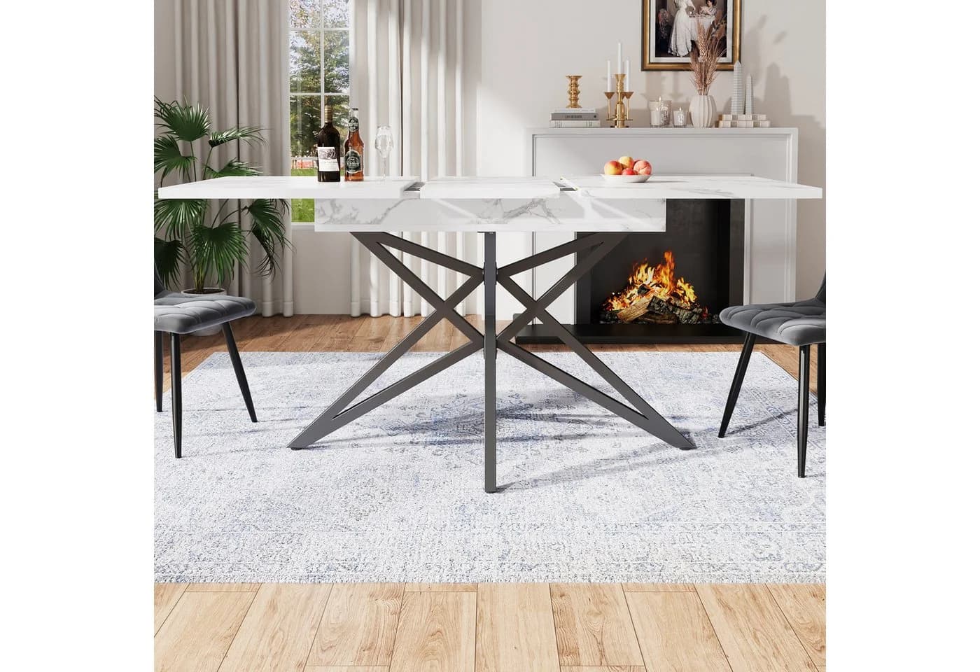 KLAM HOME Ausziehbarer Esstisch 120-160x80 cm Walnussholz Metall - Bild 4