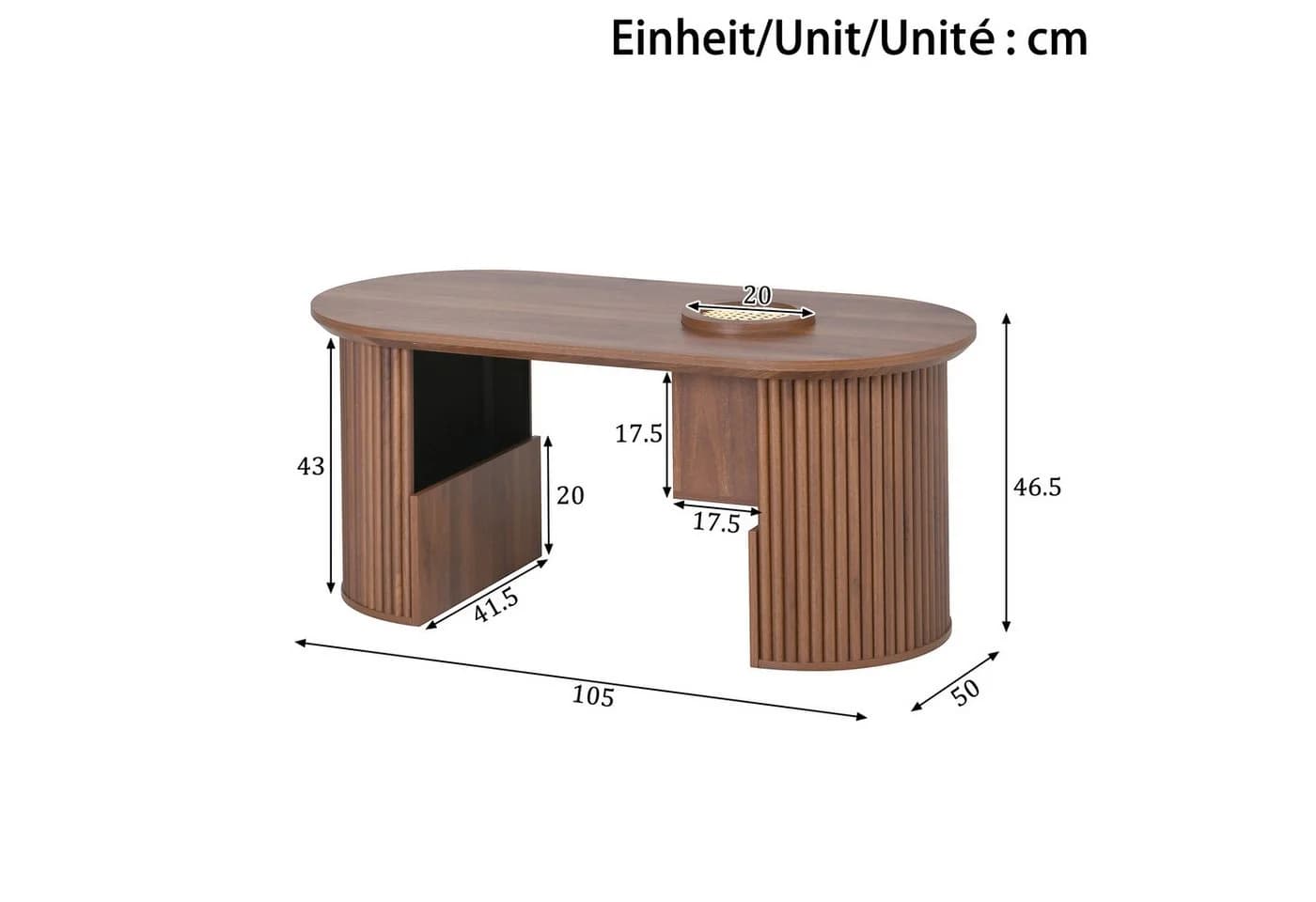 KLAM HOME Couchtisch Oval Retro-Stil Nussbaum - Bild 3