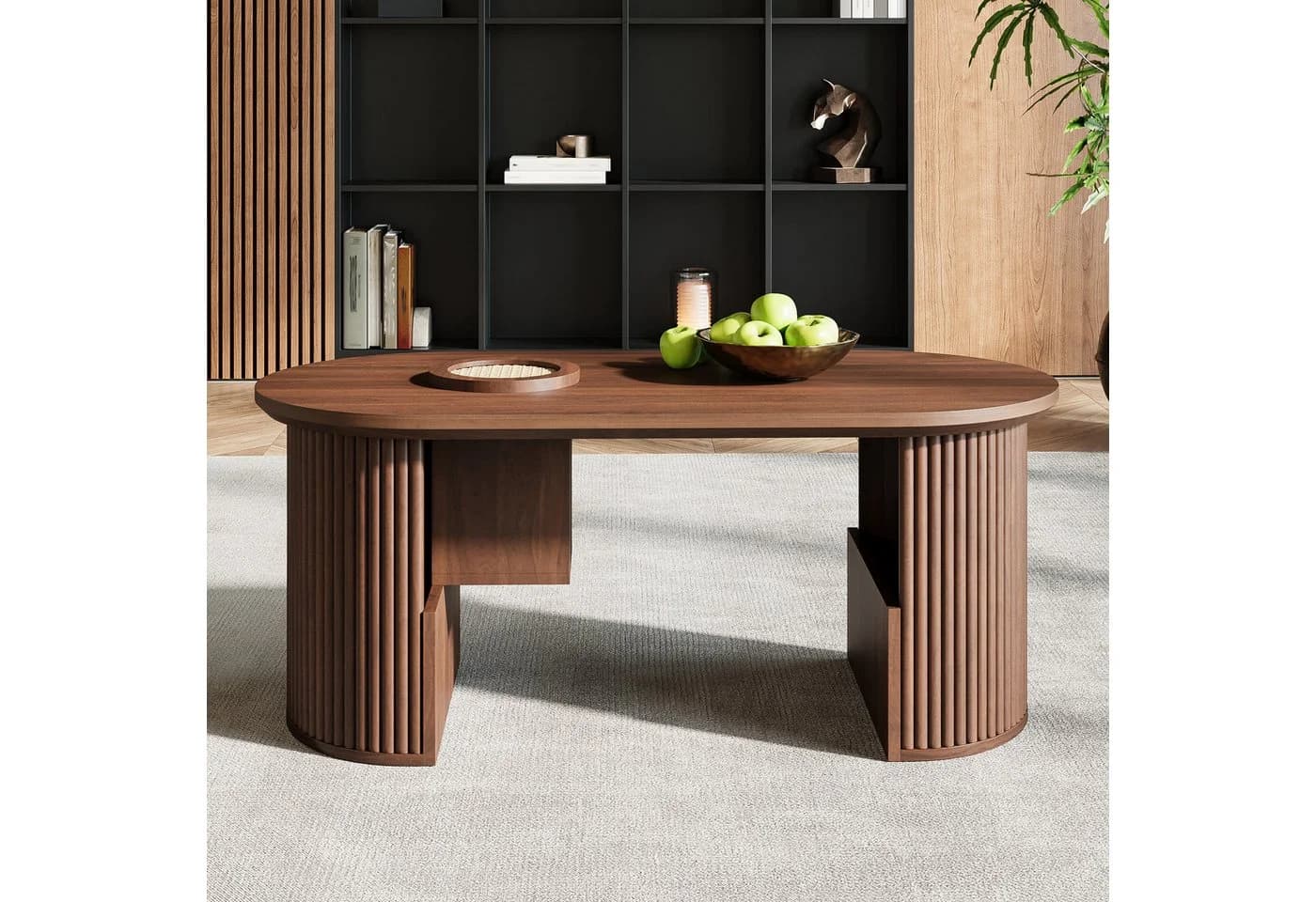 KLAM HOME Couchtisch Oval Retro-Stil Nussbaum - Bild 4