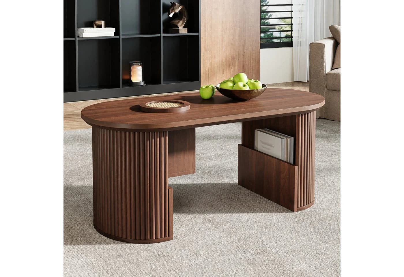 KLAM HOME Couchtisch Oval Retro-Stil Nussbaum - Bild 5