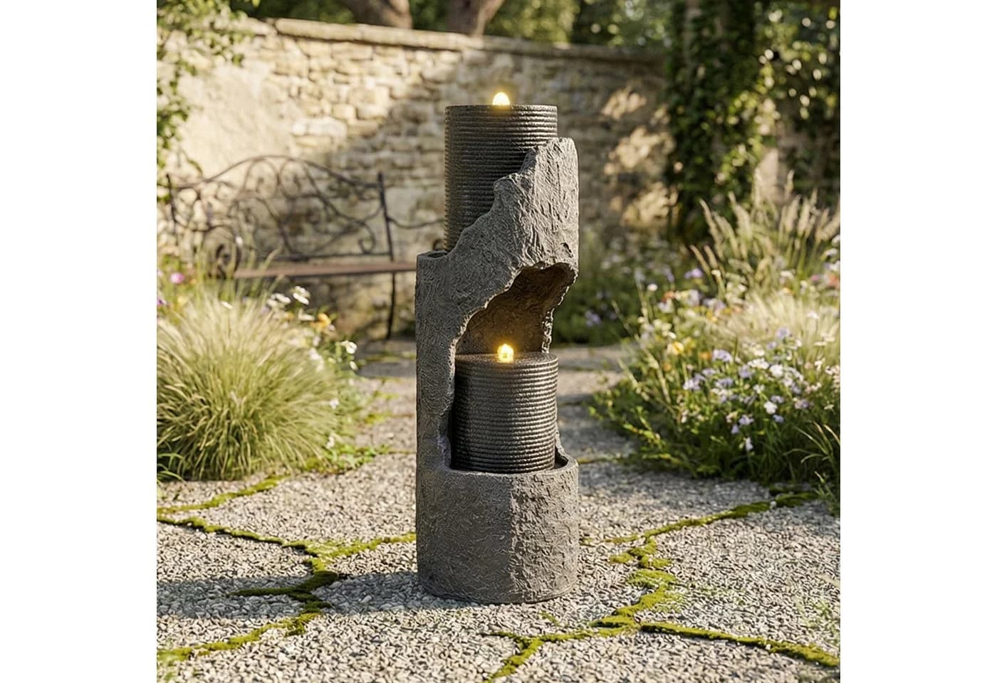 KLAM HOME Gartenbrunnen Grau LED Deko 150cm - Bild 4