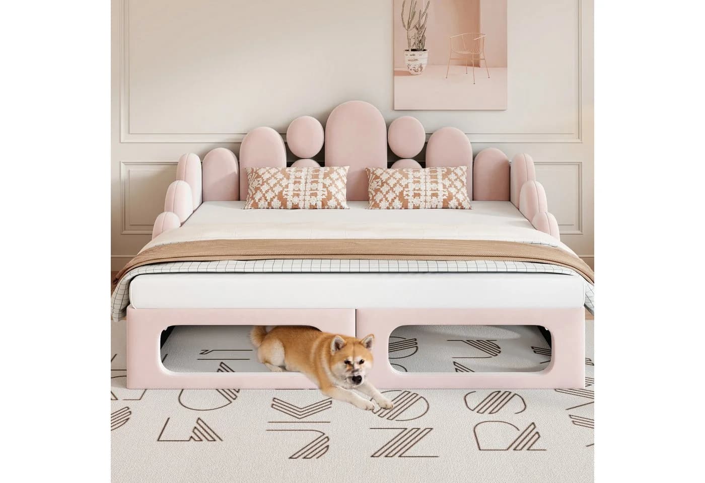 KLAM HOME Schlafsofa 2-in-1 Rosa mit Haustierbett & Lattenrost - Bild 4
