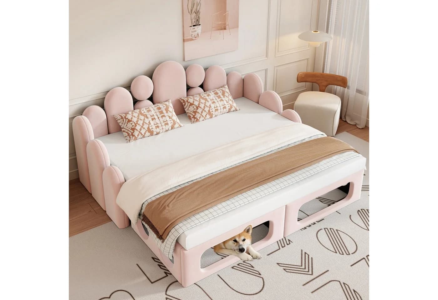 KLAM HOME Schlafsofa 2-in-1 Rosa mit Haustierbett & Lattenrost - Bild 5