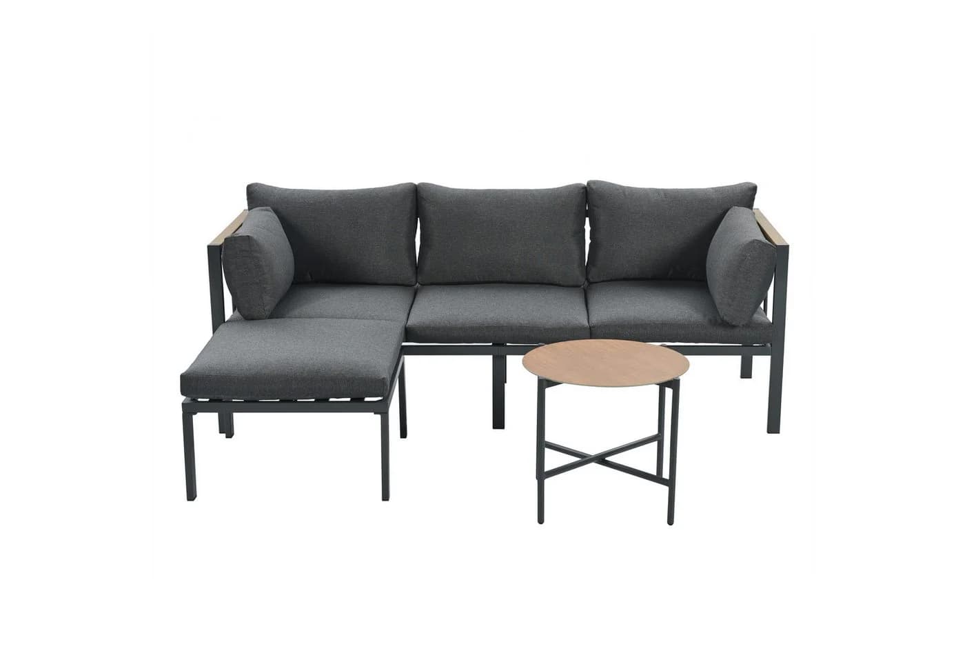 KLAM HOME Gartenlounge-Set Grau Eckgarnitur mit Glastisch