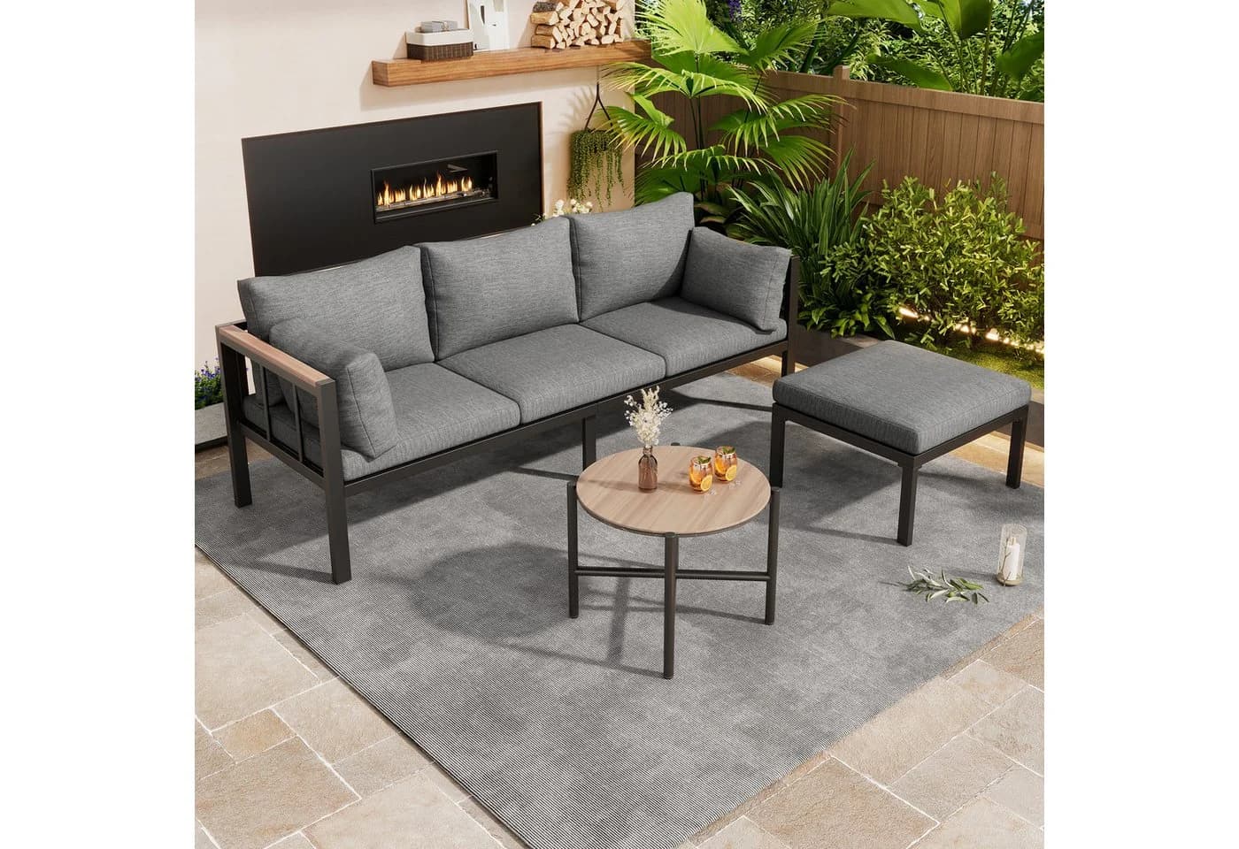 KLAM HOME Gartenlounge-Set Grau Eckgarnitur mit Glastisch - Bild 4