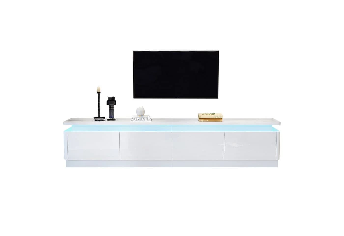 KLAM HOME Lowboard Moderner TV-Schrank 180cm Weiß Hochglanz