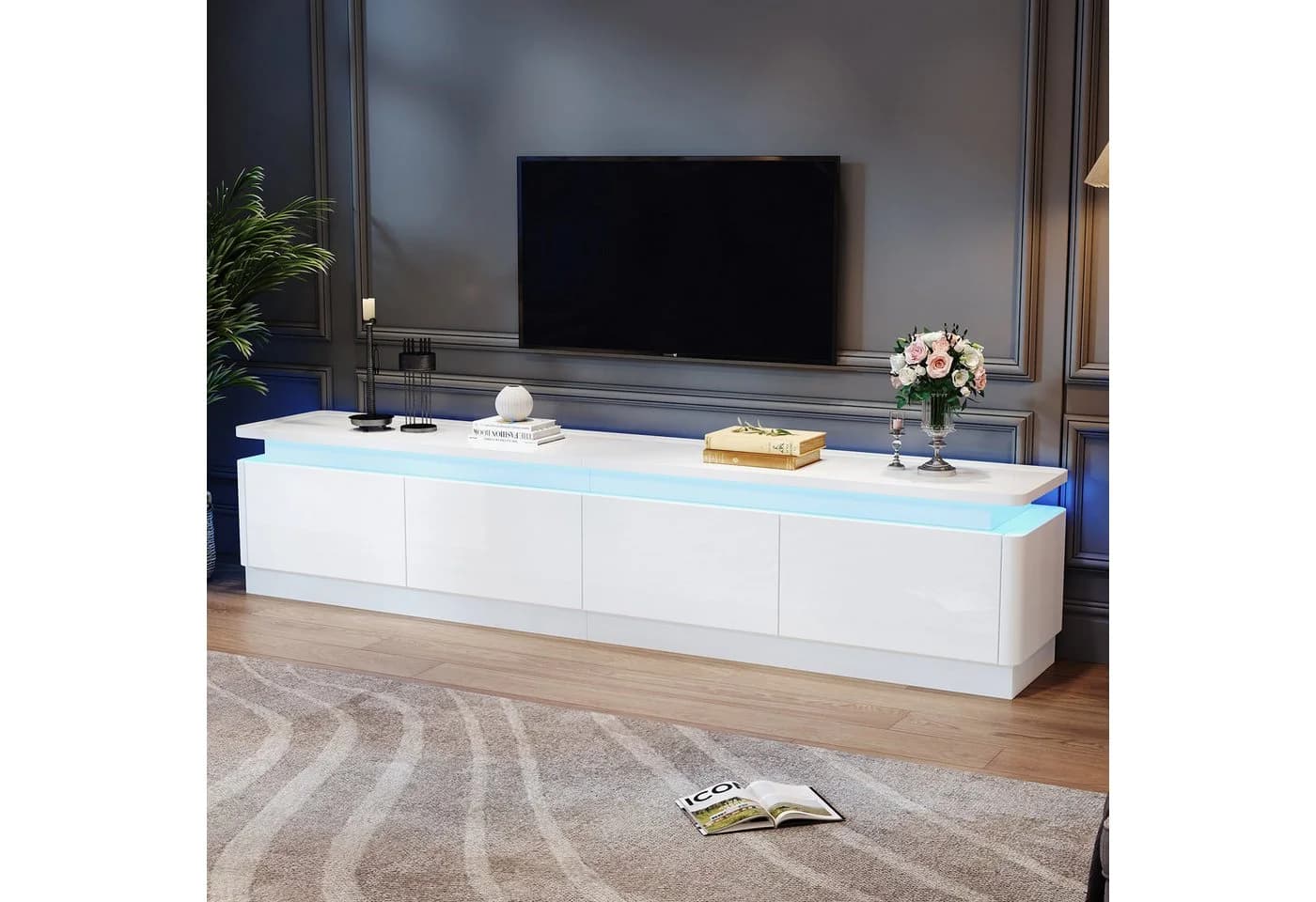 KLAM HOME Lowboard Moderner TV-Schrank 180cm Weiß Hochglanz - Bild 5