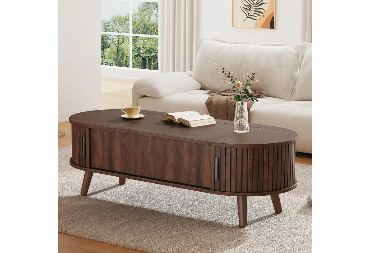 KLAM HOME Höhenverstellbarer Couchtisch Nussbaum-Optik mit Stauraum - Bild 5